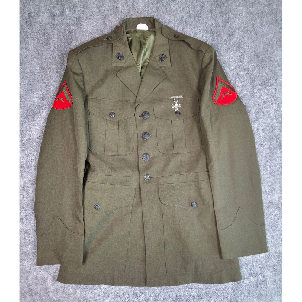 DSCP USMC Service Alpha Dress Coat Mens 42L Green Poly Wool Gabardine Jacket